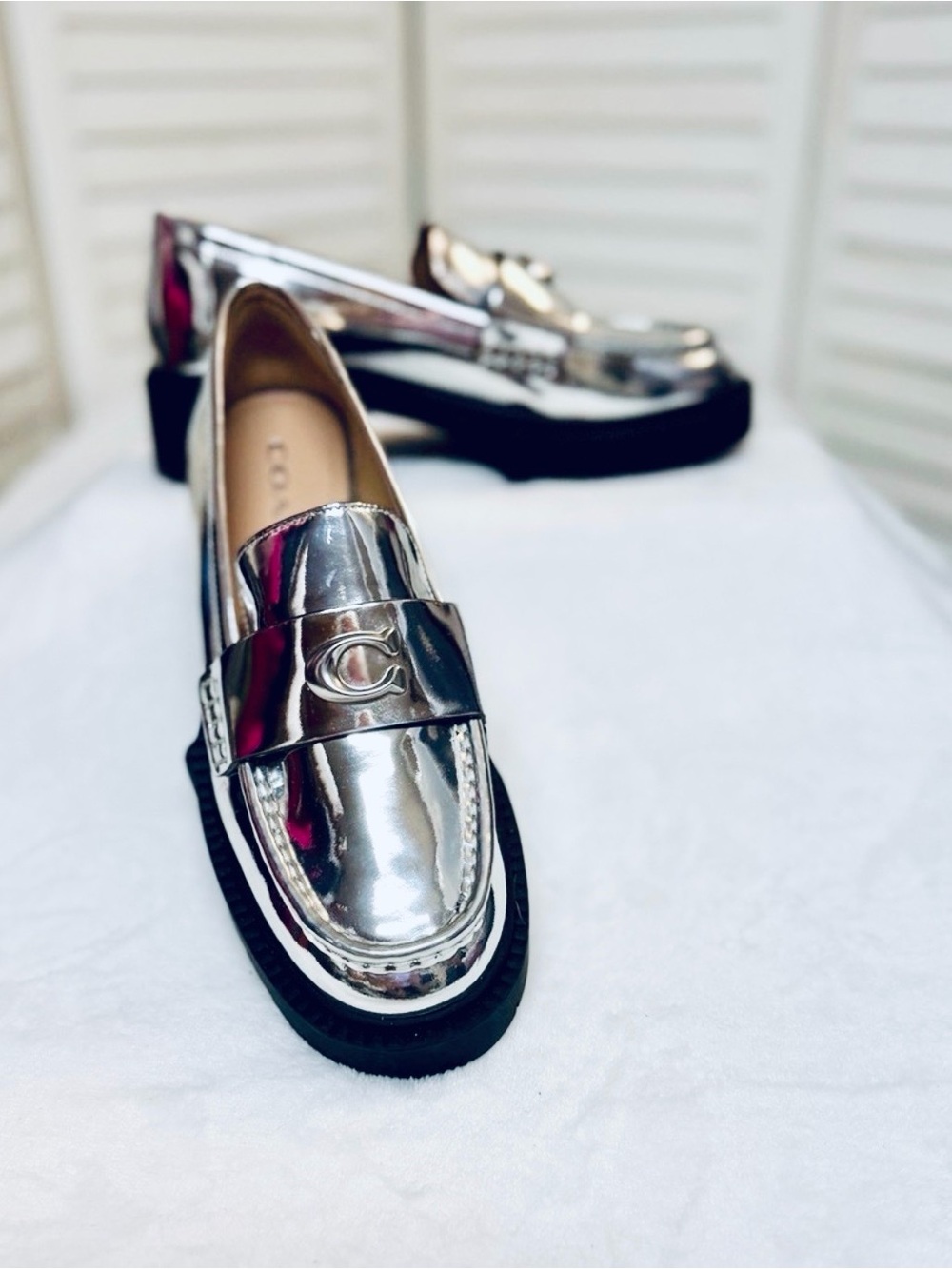 Coach Silver LEAH LEATHER Loafers Sz 6 Designer Shoes NWOT SOLD OUT EVERYWHERE!